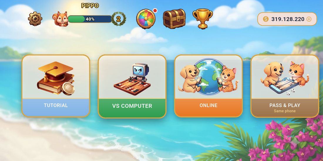 The backgammon home screen