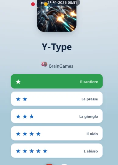 The Y-Type menu, with the five stages listed from one star to five