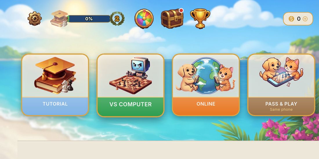 The chess home screen