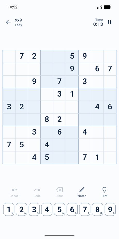 A nine by nine sudoku grid